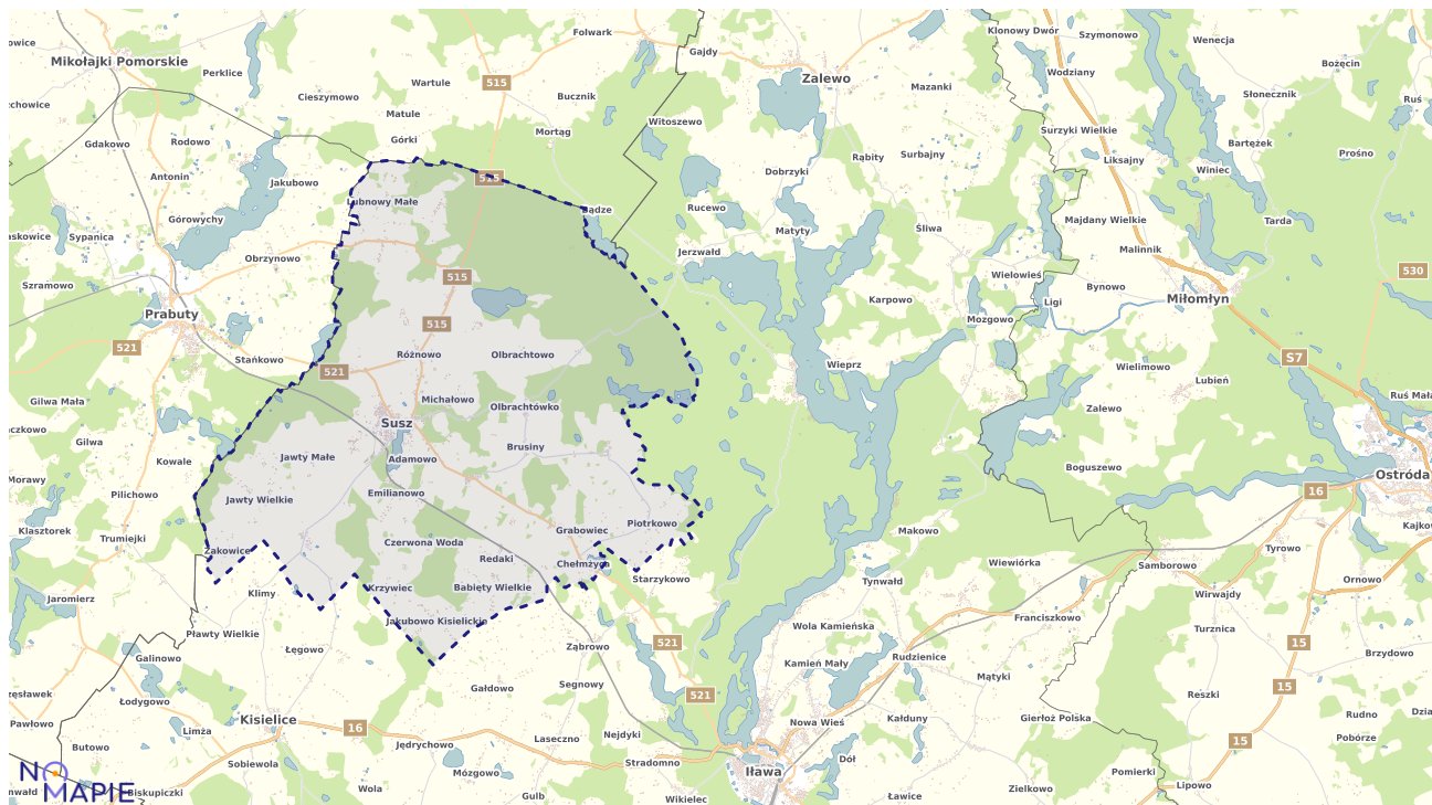 Mapa obszarów ochrony przyrody Susza